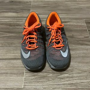Gray and neon orange air max NIKE shoes size 6Y (rarely worn)